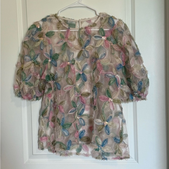 Tops - Sequin Flower Sheer Top